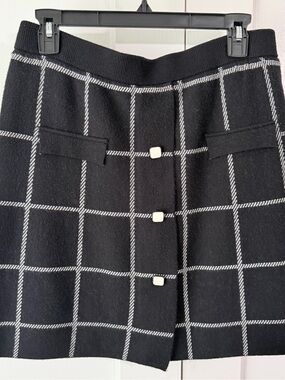 Rachel Zoe Black Plaid A-Line Skirt with White Buttons